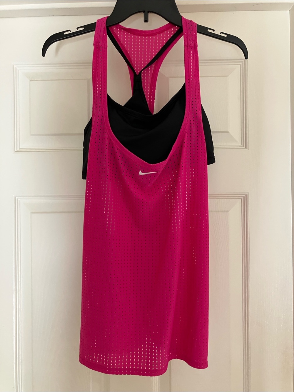 NIKE SWIM Layered Jersey Cami Tank Top Hot Pink and Black Extra Large XL NEW NWT